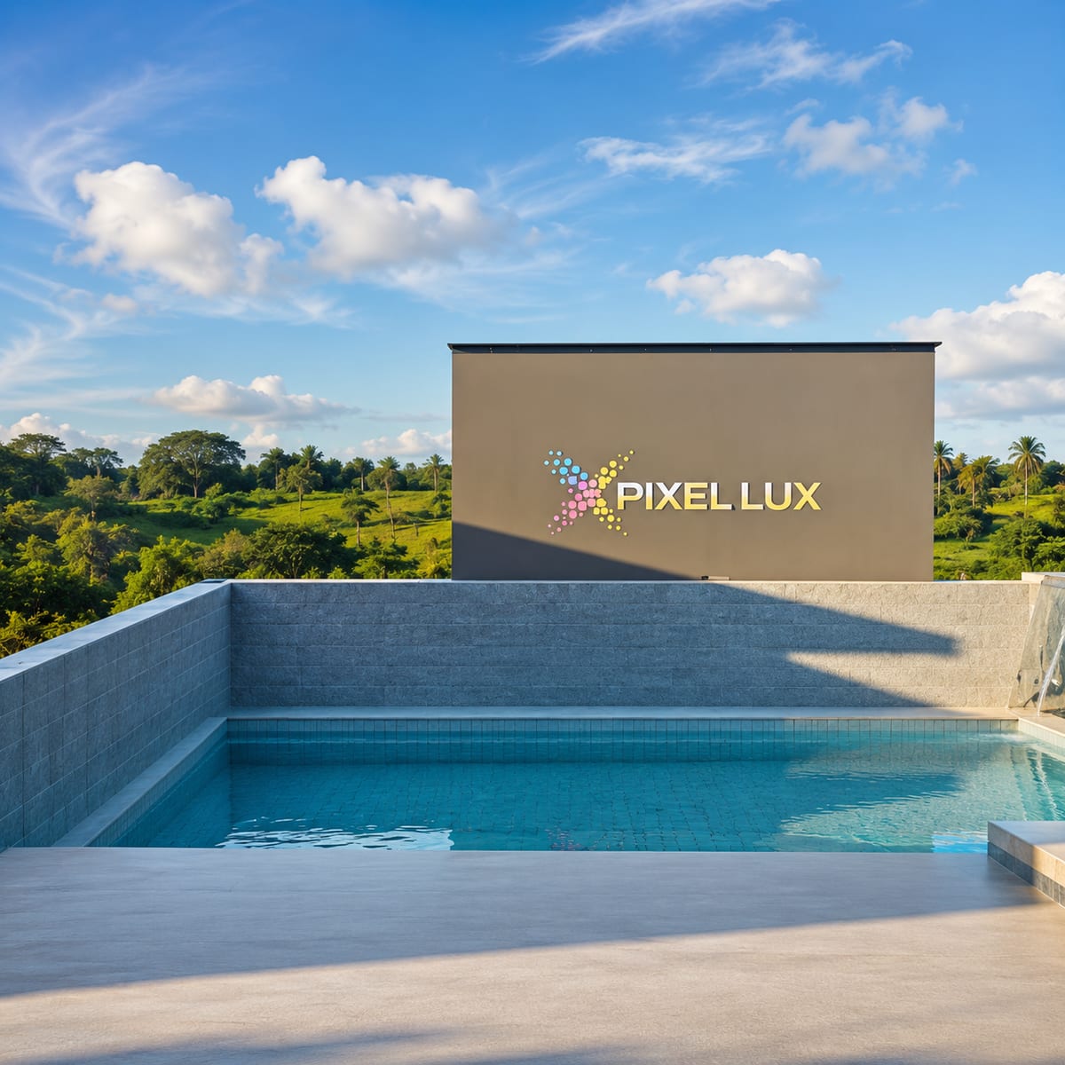 Painel de LED Pixel Lux instalado em área de piscina de alto padrão